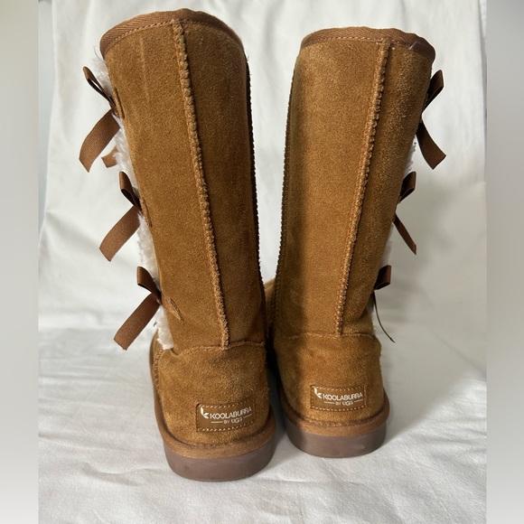 UGG Boots Koolaburra Suede Calf High Bows Tan Suede Winter Slip On (Runs Big 6) - Picture 5 of 15